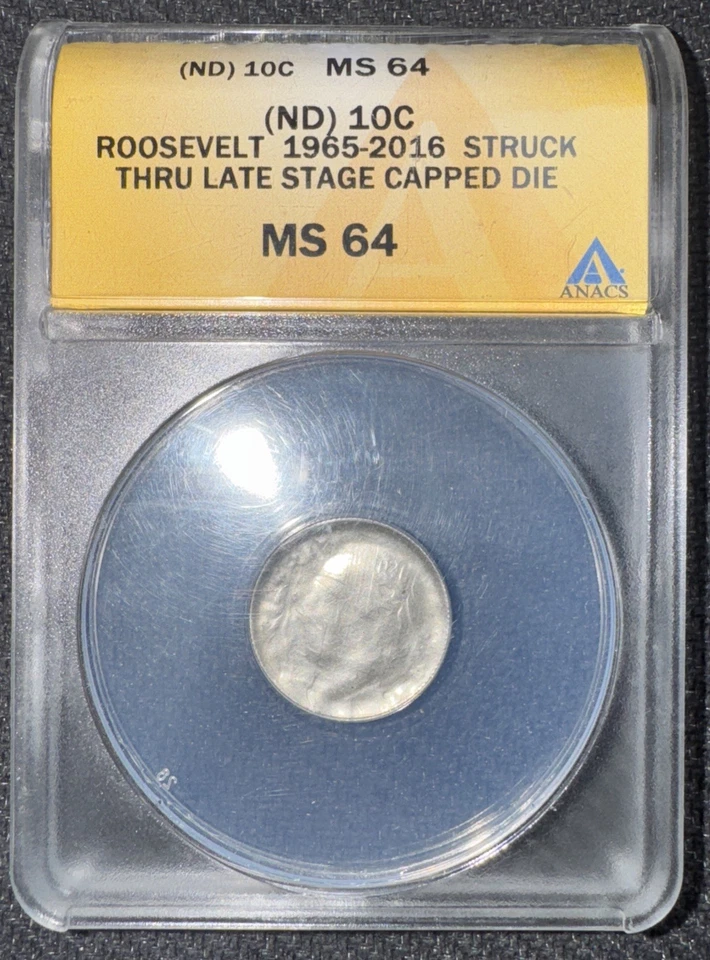 10c DIME ERROR STRUCK THRU LATE STAGE CAPPED DIE MS64 ~ 1965-2016 ROOSEVELT DIME - Image 3 of 4