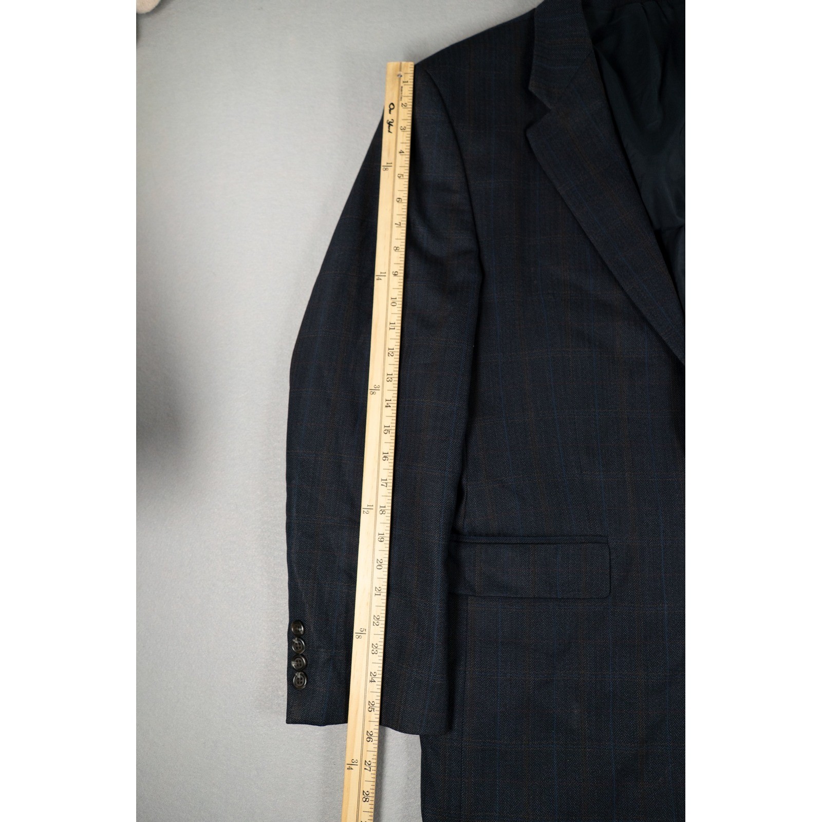 Lauren Ralph Lauren Mens Wool Blazer Plaid Herringbone Navy Blue Made in Canada image 9