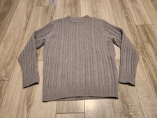Classic Long Wharf Supply Co Sweater Mens Medium Gray Cable Knit Wool Blend