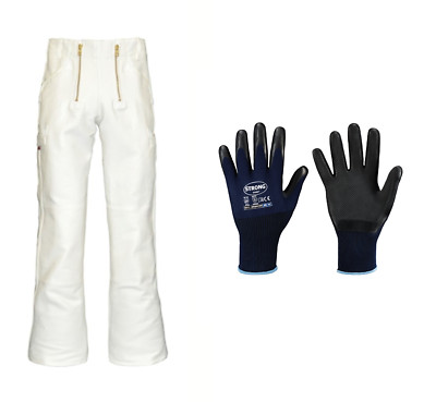 Zunfthose EIKO weiß mit Cordura Knietaschen, Schlag, Maurer, Malerhose + Hand