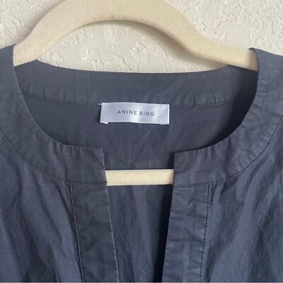 Anine Bing Addison Dress Black Long Sleeve V Neck Poplin