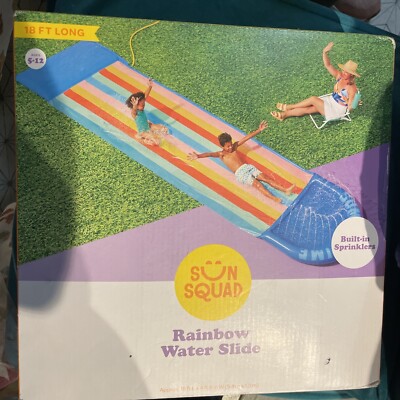 Sun Squad Rainbow 18ftX 4  Slip N Slide Water Slide with Built-In Sprinklers New