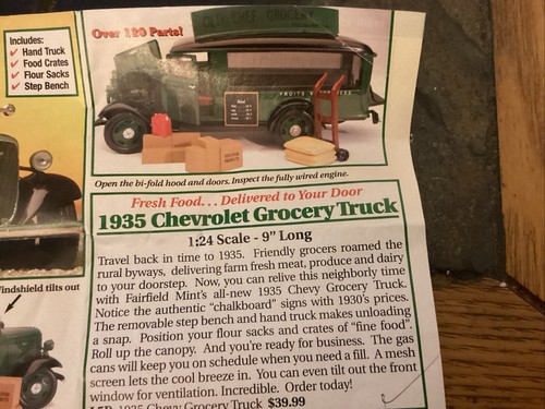 1/24 Scale 1935 Green/Black Chevy Grocery Truck Fairfield Mint RARE VGC. No Box. - Picture 2 of 12