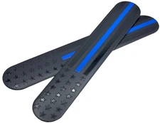 (2 Pack) 6" x  1" Aluminum Thin Blue Line Flag Sticker Emblem Decals For Trucks