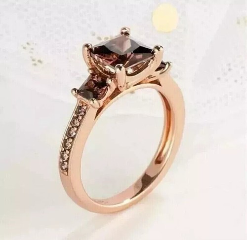 2Ct Princess Simulated Brown Diamond Anniversary Ring 14K Rose Gold Plated - Picture 2 of 4