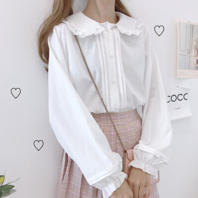 Women Shirt Blouse Sweet Lolita Lovely Tops Kawaii Girl Peter Pan