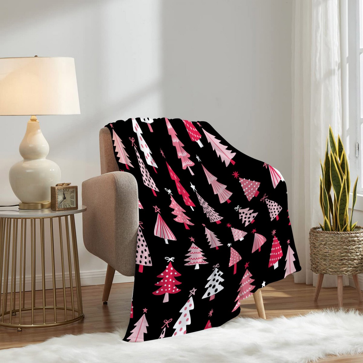 Pink Christmas Throw Blanket - 50" X 60" Plush Microfiber, Festive Holiday Design For Couch & Bed