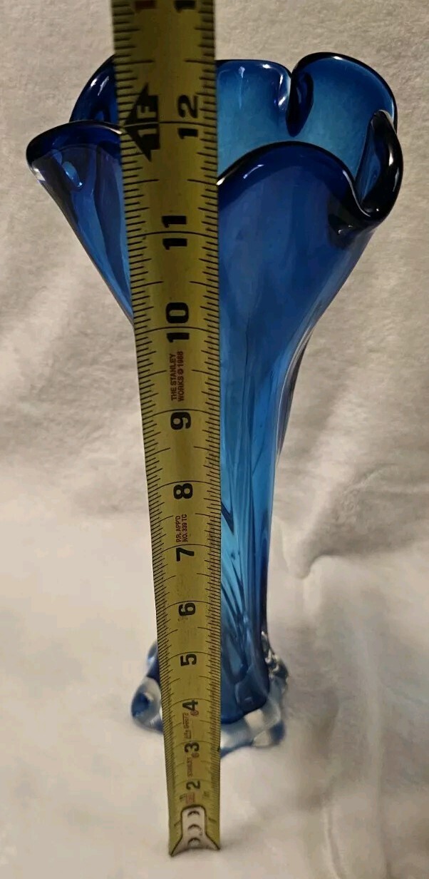 Vintage Murano Style Beautiful Twisted Swung Cobalt Blue 12in Vase