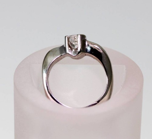 Anillo de compromiso redondo de diamantes brillantes de 0,50 quilates de oro blanco de 14 quilates talla 6-3885 - Imagen 4 de 5