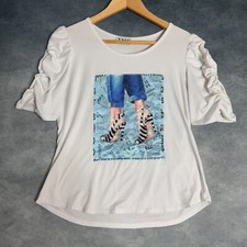 Y2K White Graphic Rhinestone Top Women’s Small TMG Made in USA Retro Clubwear