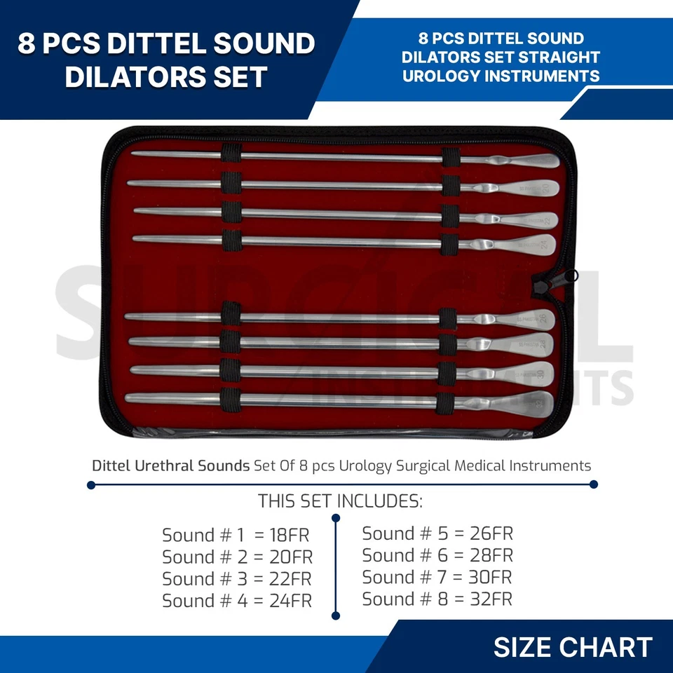 Juego de 8 instrumentos de urología de acero inoxidable con sonidos uretrales Dittel grado alemán Foto 2 de 4