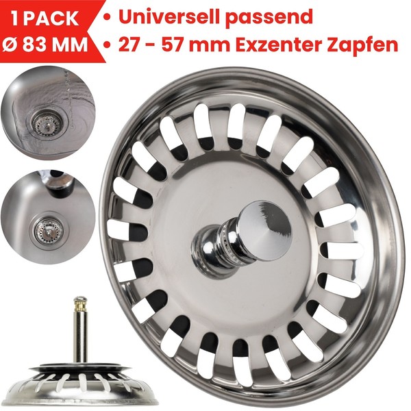 SiebköRbchen SpüLe Ø 83 Mm Siebkorb Mit Exzenter Zapfen Abfluss Sieb SpüLbecken-image