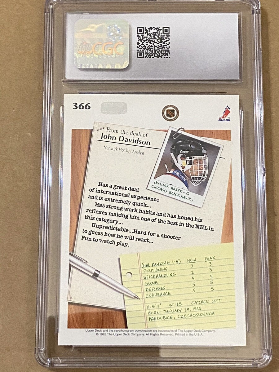1992-93 Upper Deck Dominik Hasek Rookie Report Card #366 CGC 9.5