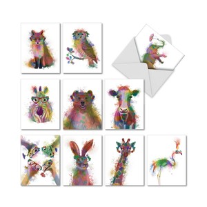Pack of 10 Mixed Premium Well-Loved Animal Photo Cards Blank Inside with White Envelopes