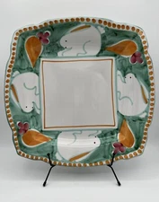 Vietri Solimene CAMPAGNA BUNNY RABBIT Mint Green 15” Square Platter Italy RARE