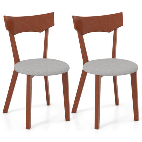 Wooden Armless Dining Chair Set of 2 w/ Rubber Wood Legs Padded Seat Cushion