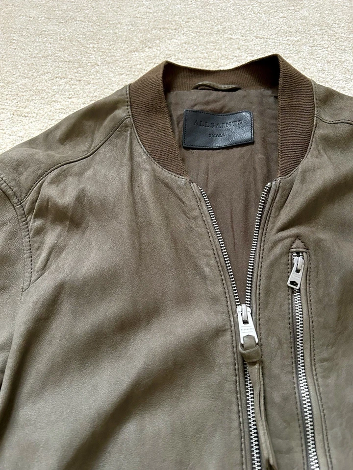 All Saints Suede Leather Bomber Khaki Brown Men’s Small Great Condition RRP £399 - Image 4 of 4