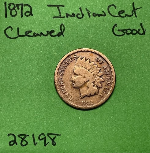 1872 Indian Head Cent / Penny 1c Good Cleaned US Coin