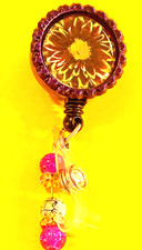 Flower 2 Id badge holder retractable alligator clip