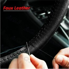 Genuine Leather DIY Car Steering Wheel Cover Anti-slip For 15"/38 cm Black US