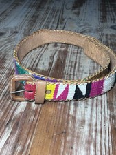 Vintage Guatemalan Colorful Woven Leather Belt Southwest Tribal Hippie Medium