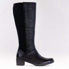 Dansko Celestine Black Burnished Leather Tall Stretch Heeled Boots, NWOB, Sz 36