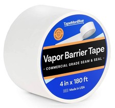 Vapor Barrier Tape - 4 inch x 180' Roll, Made in USA, White Polyethylene Tape