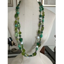 VTG Green Cut Glass Beaded Long Necklace