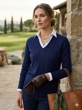 NWT Polo Golf Ralph Lauren Women  s Small Merino Wool V-Neck Sweater French Navy