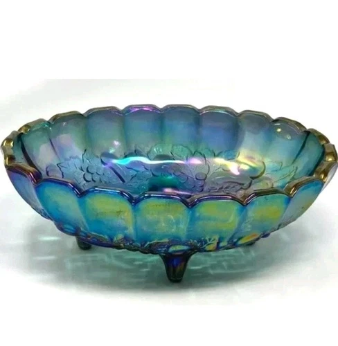 Indiana Glass  iridescent Harvest Glass Oval Footed Fruit Bowl Vase 12"