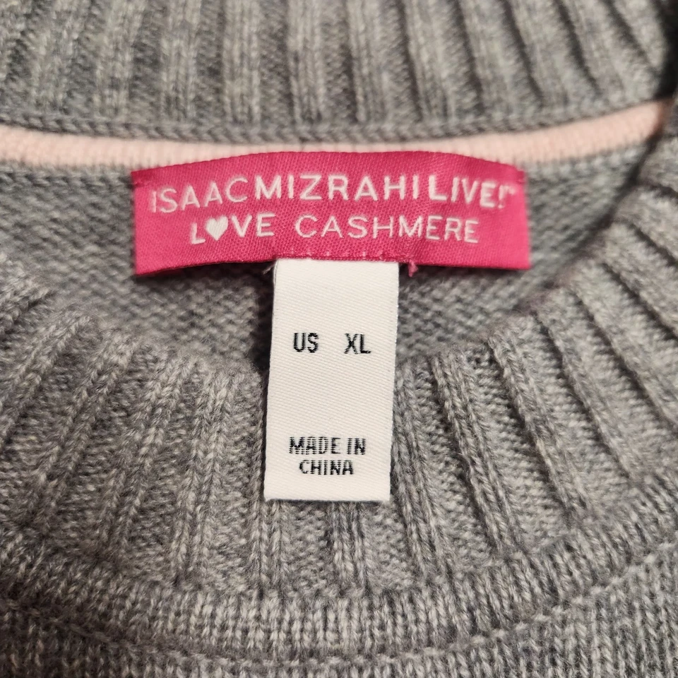 Suéter Isaac Mizrahi Live Cashmere Mujer XL Gris Túnica Acanalado Abertura Foto 3 de 4