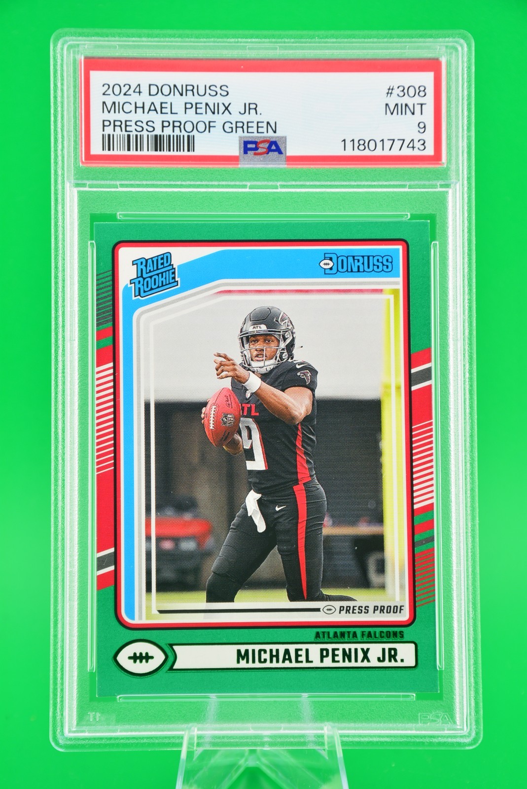2024 Donruss Green Press Proof #308 Michael Penix Jr. Rookie/RC Falcons PSA 9