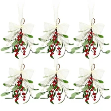 6 Pieces Mistletoe Christmas Decor Artificial Mistletoe Pick Christmas Decora...