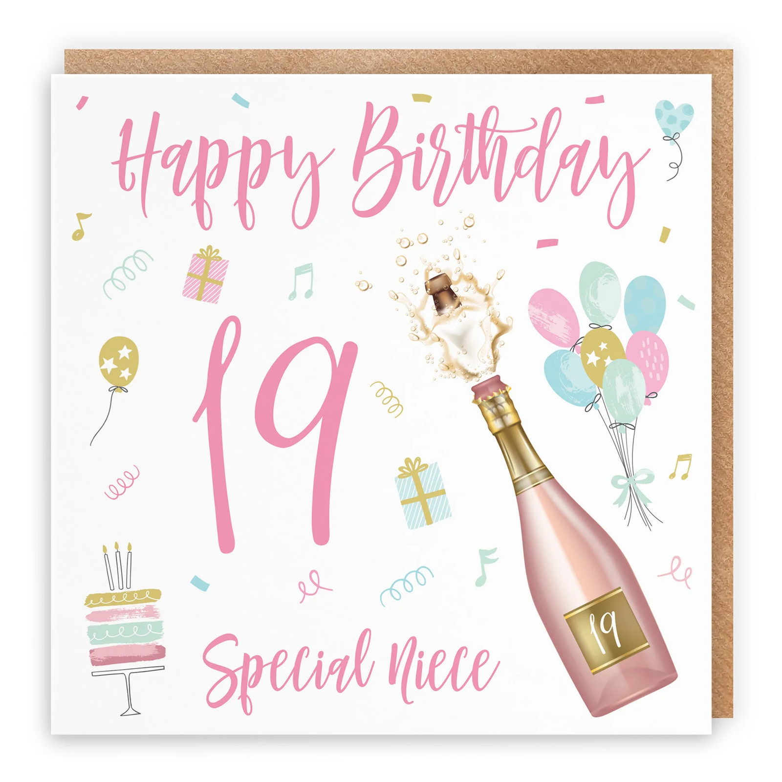 19th Niece Birthday Card Champagne