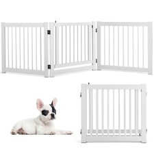 3 Panel Wood Dog Gate with Door 206x61cm Portable Pet Gate White
