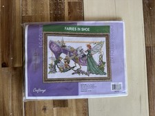 Craftways Fairies in Shoe Cross Stitch Kit 14 Count Aida Beads Floss 13x9 