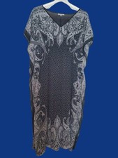 Speed Control Black White Paisley Kaftan Dress 3XL Plus Size V Neck Boho Maxi