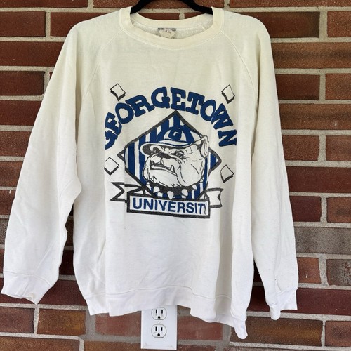 Vtg Georgetown University Hoyas Bulldog White Crewneck Pullover Sweatshirt XL