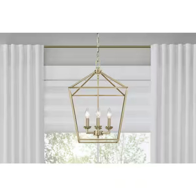 Weyburn 6-Light Brushed Brass Farmhouse Chandelier Fixture w/Caged Metal Shade
