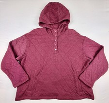 Lands End Women s XL Quilted Hoodie Burgundy Pullover Snap Neck Kangaroo Pocket
