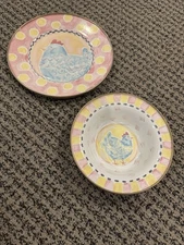 Colorful Chicken Ceramic Plate and Bowl Set