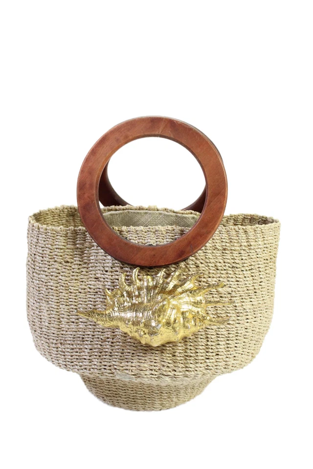 Bolso de mano Aranaz para mujer con apliques de rafia parte superior abierta beige Foto 2 de 4