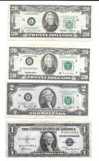 Lot of 4 Misalignment errors... Federal Reserve notes Silver Certificate