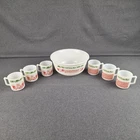 Vtg 1950s Hazel Atlas Milk Glass Tom & Jerry Punch Bowl Set Auld Lang Syne 6...
