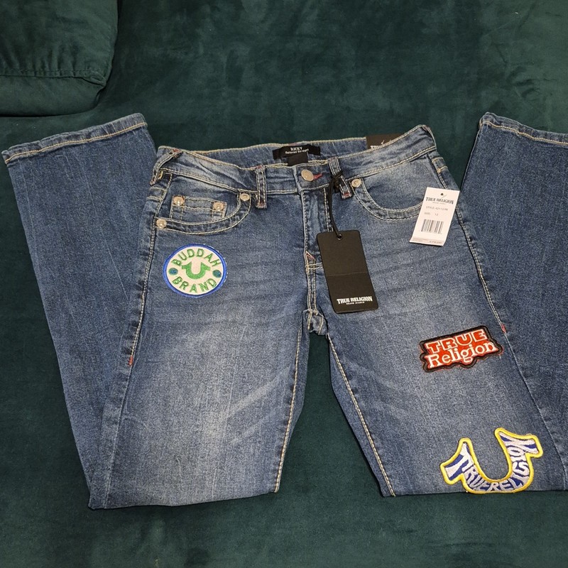 True Religion Boys Jeans Size 12 Blue Denim Straight Regular Medium Wash Buddha
