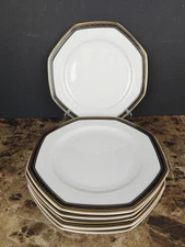 Set Of 6 Christopher Stuart Black Dress Dinner Plates Y0009
