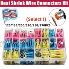 120/270pcs Heat Shrink Butt Wire Connectors Waterproof Crimp Splice Terminal Kit