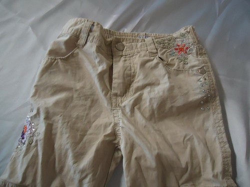 Hartstrings Girl's Pants Size 5 Lot of 2 Khaki Embroidery Green Pink Flowers - Picture 5 of 6
