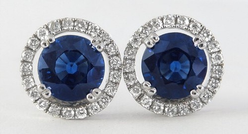 Boucles D'oreilles Diamants Et Saphir – 1,20 Ct Total, Or 14K Jaune – Naturels, Couleur F, Clarté VS1