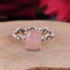 Rose Chalcedony Wave Band Ring Engagement 925 Sterling Silver Rings For Gift Her